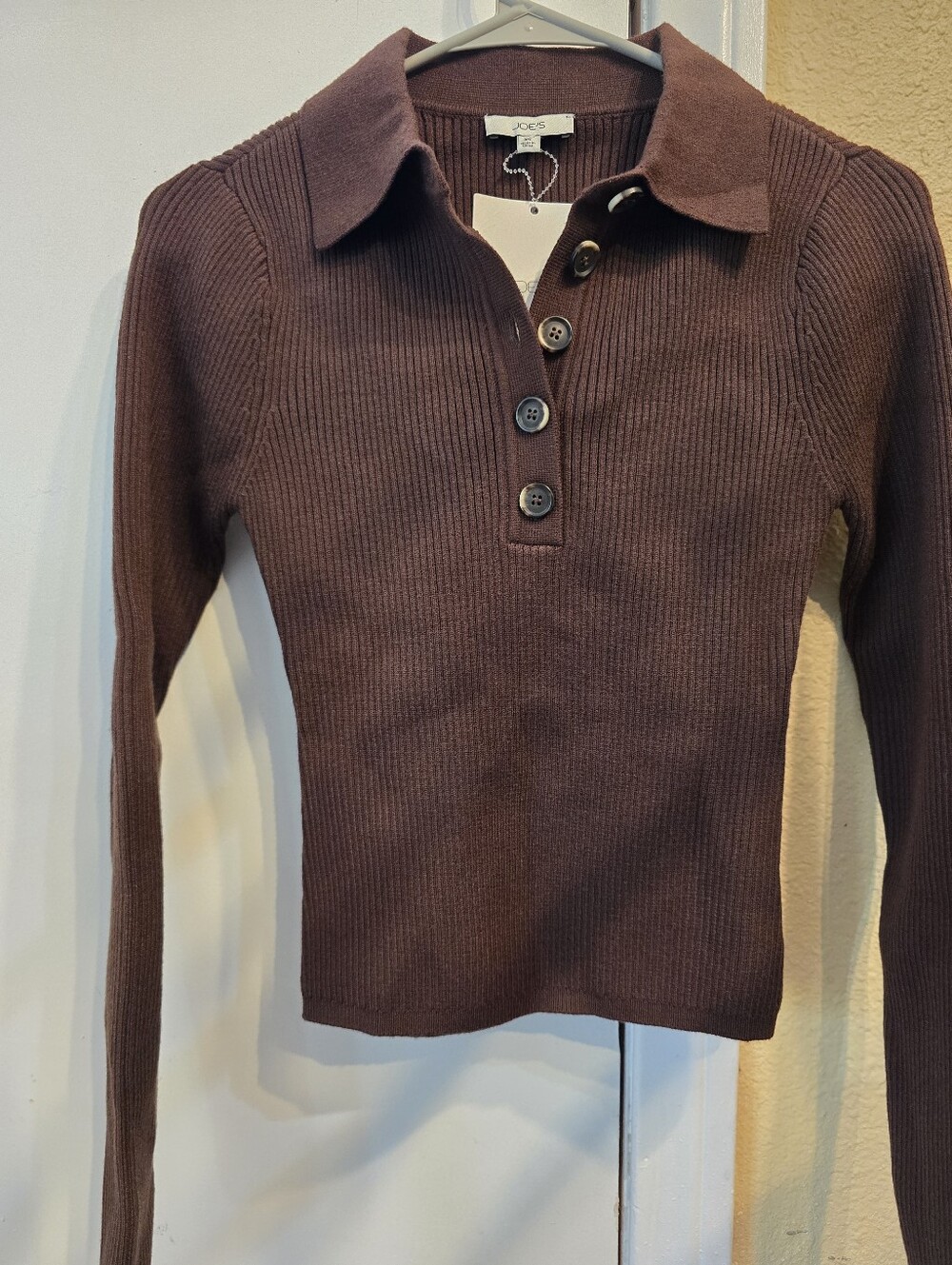 NWT Joe's Jeans The Lisa Polo Sweater in  XS Chocolate (Brown) - Picture 10 of 10